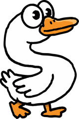 Silly goose letter cartoon character shaped like letter S. funny walking animal bird with happy goofy face
