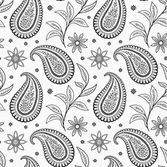 Black and white seamless pattern with flowers