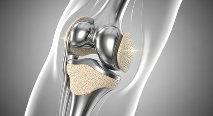 Close-up of a metallic hip joint prosthesis for medical and healthcare concepts