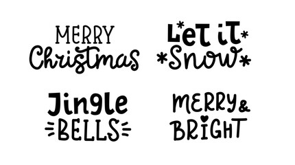 Christmas greetings set. Hand drawn vector festive lettering. Stickers or prints templates
