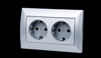 Close up of a double electrical socket outlet on a black background modern design