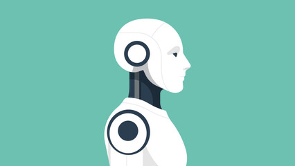 Humanoid robot side view portrait, symbol of technology, digital future, engineering, modern society, innovation and machine concept for industry and development. Flat vector illustration.