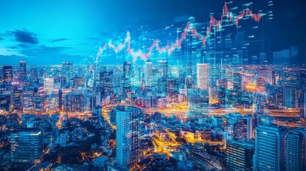 Fototapeta premium Futuristic City Business Performance Analytics Illustration with Growth Trends for Urban Development