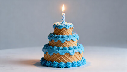 Chocolate cake illustration with pink icing and candles for a sweet birthday or holiday celebration