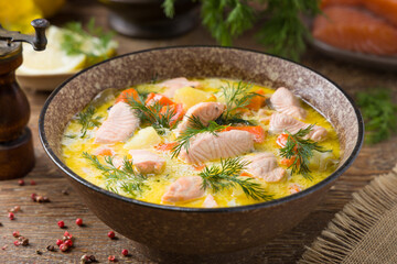 Salmon soup with cream.