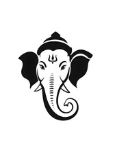 Minimalist vector icon of a divine elephant head, a sacred Hindu deity symbol representing wisdom, spirituality, and good fortune