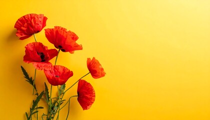 Red poppies on yellow background