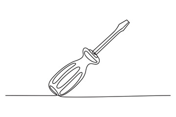 Continuous line drawing of screwdriver. Vector illustration. one line Icon drawing with white background