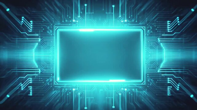 Neon Blue Circuit Board: Futuristic CPU Chip Technology Illustration
