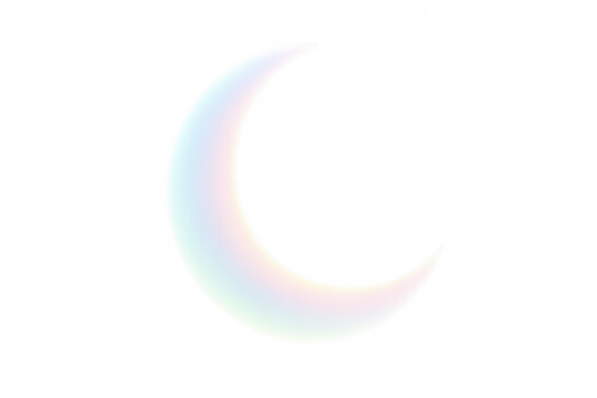 Iridescent crescent moon icon with transparent background