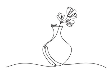 Continuous one line drawing of vase. one line Icon drawing with white background