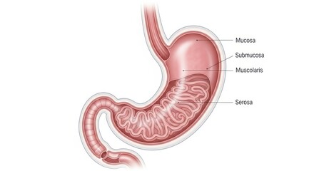 Detailed anatomical view of the human stomach showing internal folds and digestive tract connections