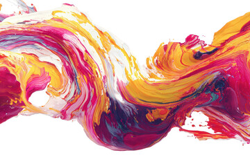 Abstract Swirl of Dynamic Paint in Pink Yellow and White on Transparent Background