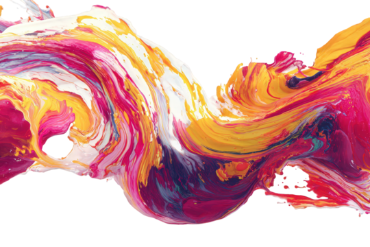 Abstract Swirl of Dynamic Paint in Pink Yellow and White on Transparent Background - Powered by Adobe