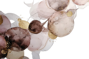 Abstract Watercolor Design with Neutral Tones and Golden Accents on Transparent Background