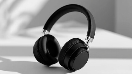 Minimalist design headphones featuring matte texture, metallic hinge details, and premium comfort cushions isolated on white surface with realistic shadow