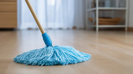 Mopping Laminate Floor With Mop. House Cleaning, Household Chores And Maintenance, Cleanliness Hygiene. Home Care Routine, Floor Cleaning Equipment, Domestic Life Daily Tasks, Modern Mop