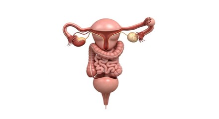 Realistic 3d rendering of human female reproductive and digestive systems anatomy