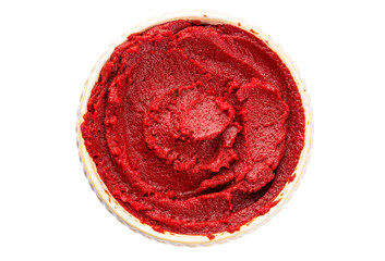 Tomato or pepper paste or puree prepared to add flavor to dishes on a white background