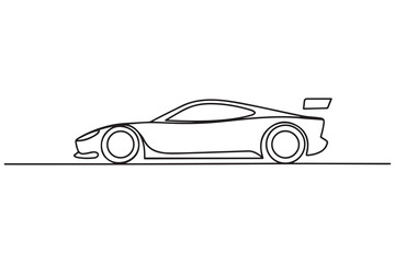 Naklejka premium Simple line of car racing vector. Continuous line drawing of racing car. one line Icon drawing with white background
