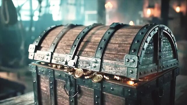 Vintage Treasure Chest: Rustic Wooden Metal Locked Box Art