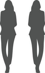 Two Silhouetted Women Standing Side by Side in Dark Grey Featuring Professional Attire with Jackets and Trousers on a White Background