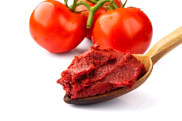 Fresh tomato paste or puree on a white background