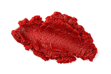 Fototapeta premium Tomato or pepper paste or puree prepared to add flavor to dishes on a white background