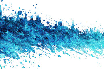 Abstract Blue Watercolor Splatter Across Black Background