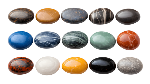 Collection of colorful polished stones isolated on transparent background - Powered by Adobe