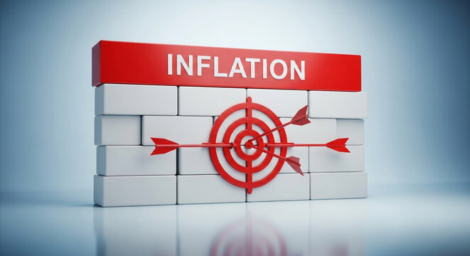 Inflation concept with a target and arrows hitting a brick wall