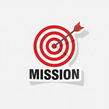 Red and white target with arrow and mission text