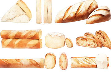 Assorted Bread Loaves and Slices Isolated on a Transparent Background Displaying Varied Shapes and Textures