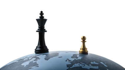 Chess pieces on a globe isolated on transparent background