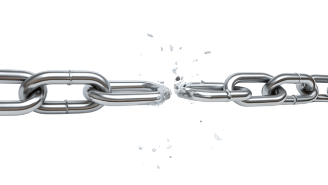 Broken metal chain isolated on transparent background symbolizes freedom