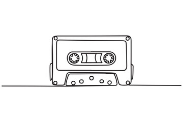 Obraz premium Continuous single line drawing of audio cassette vector illustration. one line Icon drawing with white background