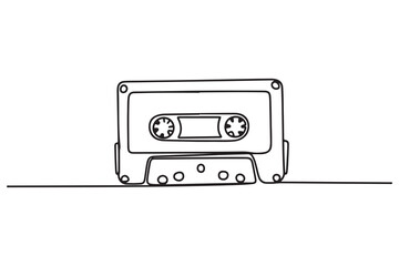 Obraz premium Continuous single line drawing of audio cassette vector illustration. one line Icon drawing with white background