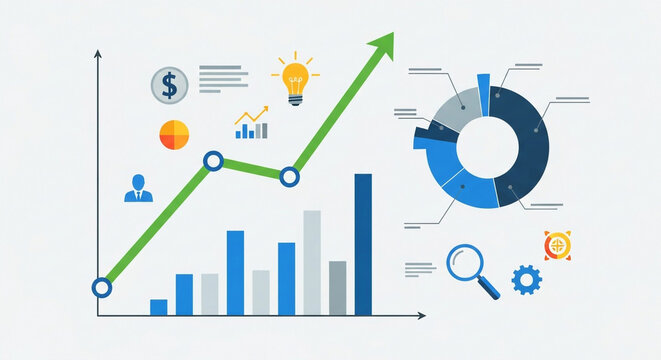 Business growth chart with arrow going up isolated on white background financial success and investment concept illustration