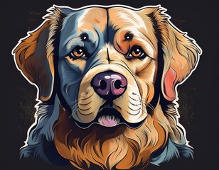 Majestic Golden Retriever Portrait in Artistic Style: A Detailed and Colorful Digital Painting of a Beloved Canine