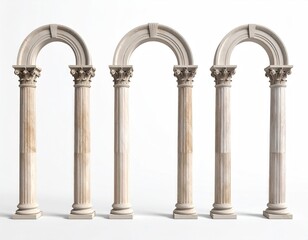 Three stone arches with columns, white background