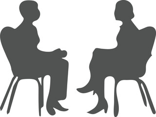 Silhouette Illustration of Two People Seated in Chairs Engaged in Conversation or Therapy Session Artwork Design