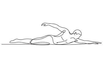 Continuous single line drawing of professional man swimming athlete training in the pool. one line Icon drawing with white background