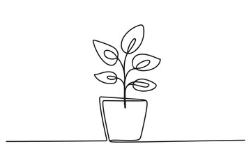 Continuous single line drawing of house plant in a pot. one line Icon drawing with white background