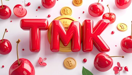Glossy red letters "TMK" with cherries & gold coins around