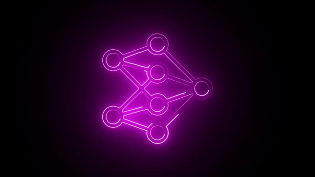Glowing Neon Neural Network Icon Isolated on Black Background. HD Video Motion Graphic Animation
