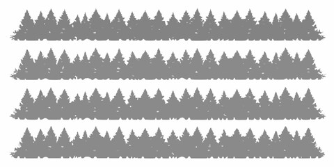 Fototapeta premium Seamless horizontal forest silhouette borders with pine trees and foliage in a repeating pattern