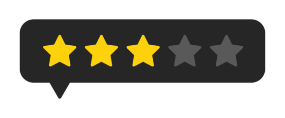 Three star rating icon in chat bubble, average review feedback score for customer satisfaction and service quality, PNG with transparent background
