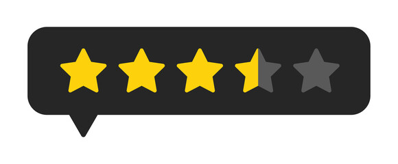 Three and a half star rating icon in chat bubble, average high customer review feedback evaluation design, PNG with transparent background