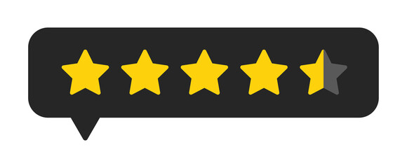 Four and a half star rating icon in chat bubble, high review score and customer feedback evaluation...