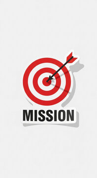 Target with arrow in bullseye and the word mission